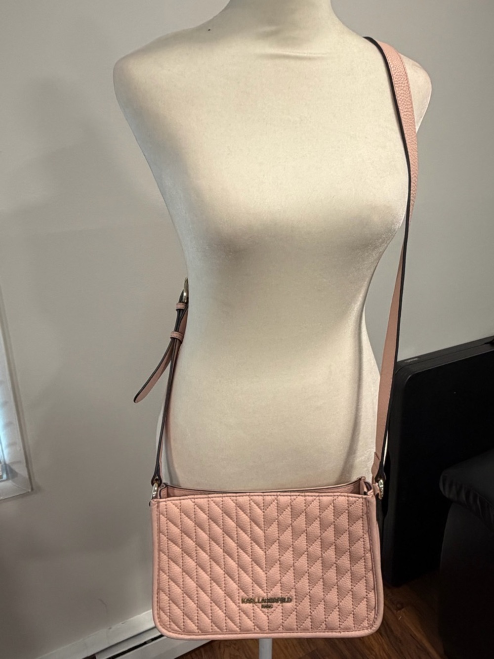 Karl Lagerfeld Quilted Crossbody Bag - Blush Pink